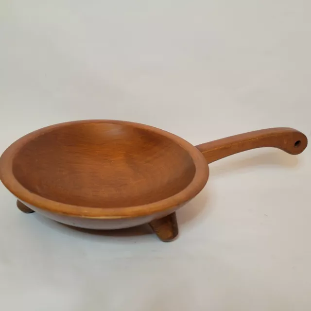 MUNISING Footed Brown Wooden Bowl w/ Handle Wood Handled Serving Dish Vintage