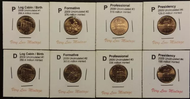 Complete 8 Piece Set Lincoln 2009 Cent Penny P & D Mint, Uncirculated Limited !!