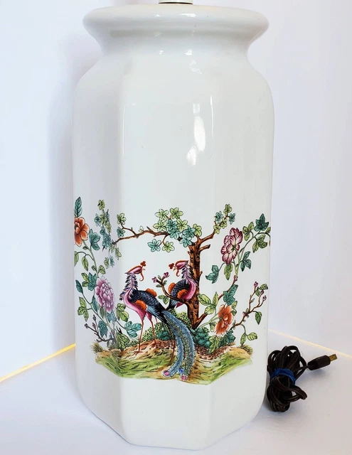 Vintage Oriental Peacock Design Porcelain Table Lamp