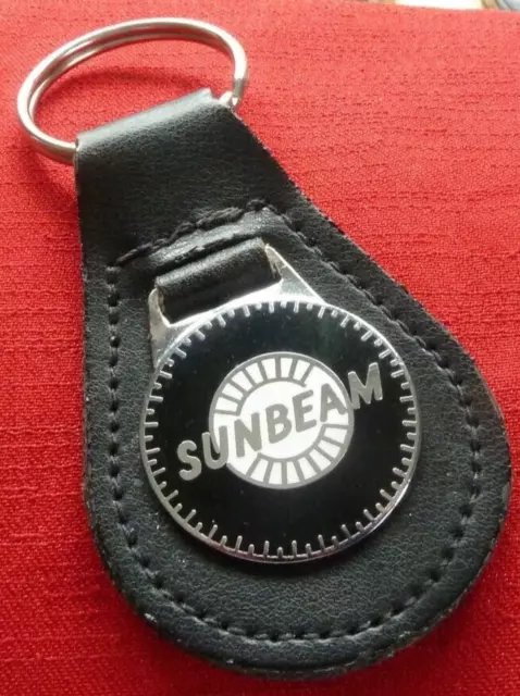 SUNBEAM MOTORBIKE -  VINTAGE BLACK ENMEL & LEATHER KEYRING - Free P&P UK