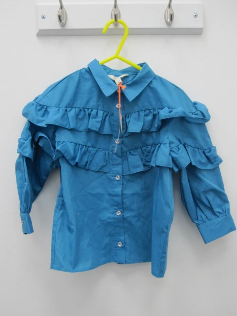 Camicia blu ragazza River Island con bottoni in finto diamante taglia 3-4 anni nuova con etichette