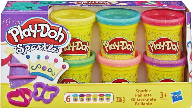 Hasbro A5417EU8 Play-Doh Glitzerknete 6 Farben 2 Ausstechformen 6 Dosen Knete