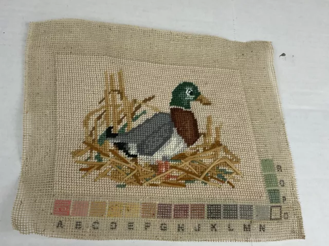 Vintage Mallard Duck Needlepoint Completed Unframed Small 5"x7"