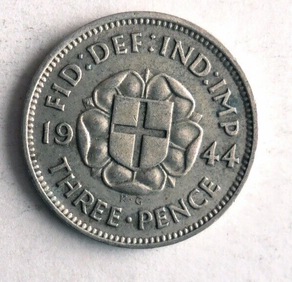 1944 GREAT BRITAIN 3 PENCE - KEY DATE SILVER Coin - FREE SHIP - Bin #338