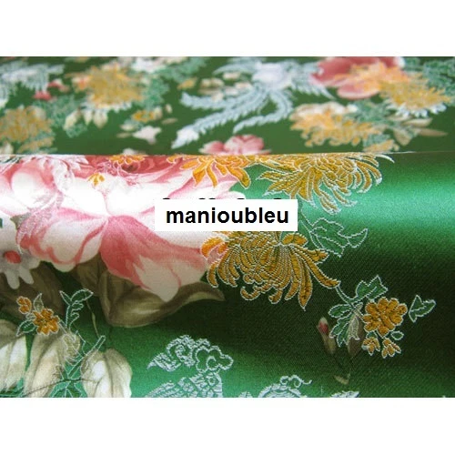 Brocart chinois-Chinese brocade-chinesischer Brokat-Tissu satin-vert -fleur 1
