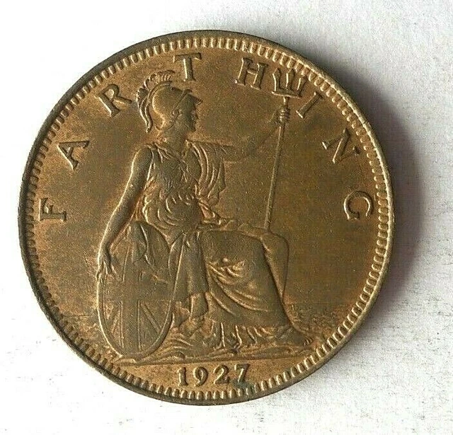 1927 GREAT BRITAIN FARTHING - Excellent Coin - FREE SHIP - Bin #307