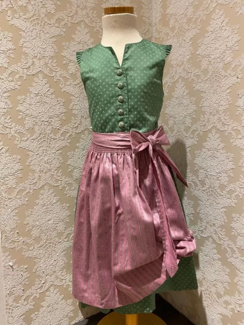 Kidstracht Dirndl Kinderdirndl Festdirndl Gr 104 - 122 mit Schürze grün rose