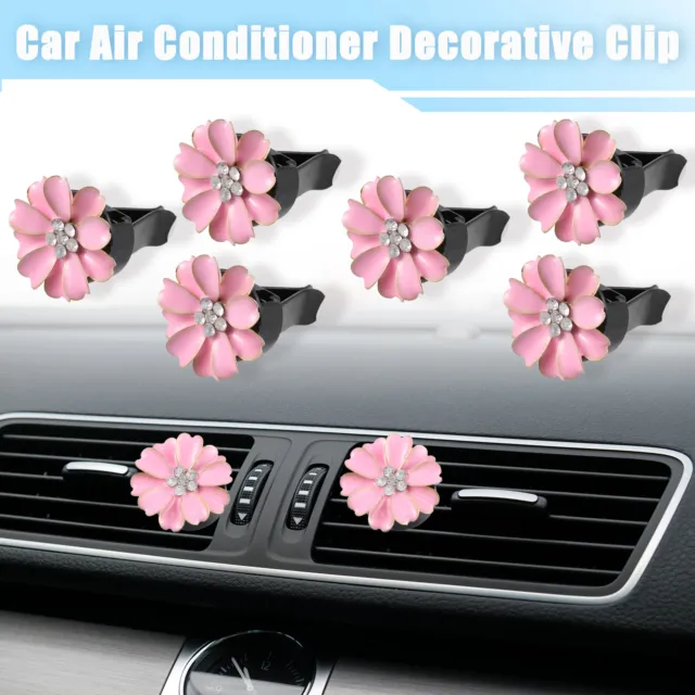 6pcs Car Flower Shape Clips for Air Conditioner Outlet Vent Decoration Clip Pink