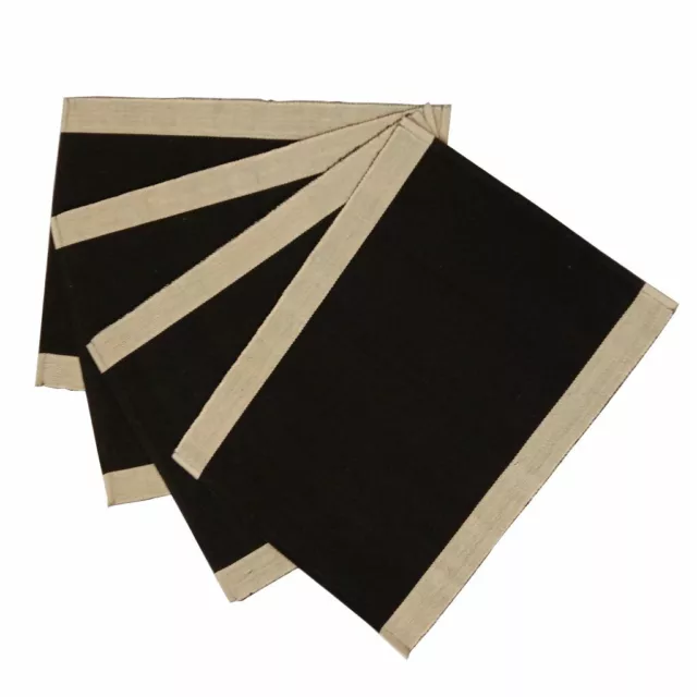 Set of 4 Black & Cream Cotton Table Mats