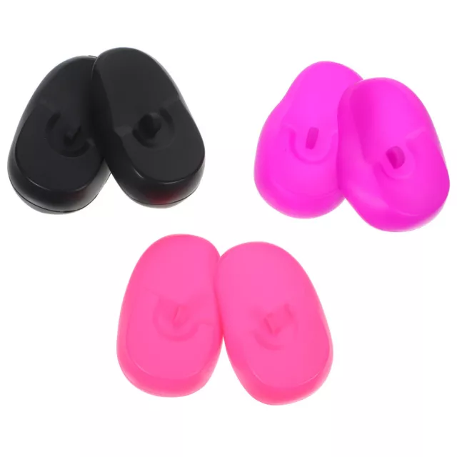 Hair Styling Accessories 3 Pairs Silicone Ear Protector Caps (Black Rosy-SH