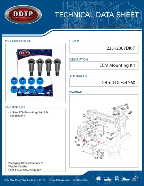 ECM Mounting Kit Detroit Diesel S60 (8 Isolators,4 Bolts) (23512307, 23512309) 2