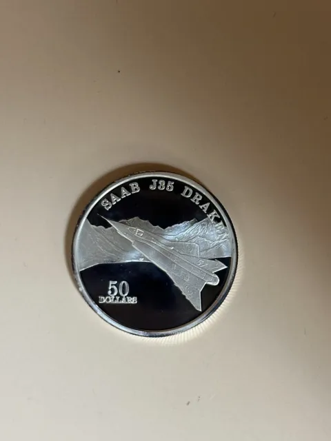 1995 $50 1oz Silver Proof Marshall Islands SAAB J35 DRAKEN