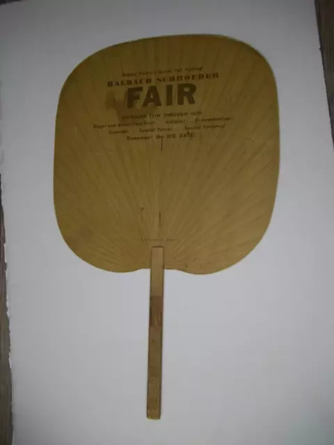 advertising hand fan Halbach & Schroeder Fair Happy V  Quincy, Illinois      Z48