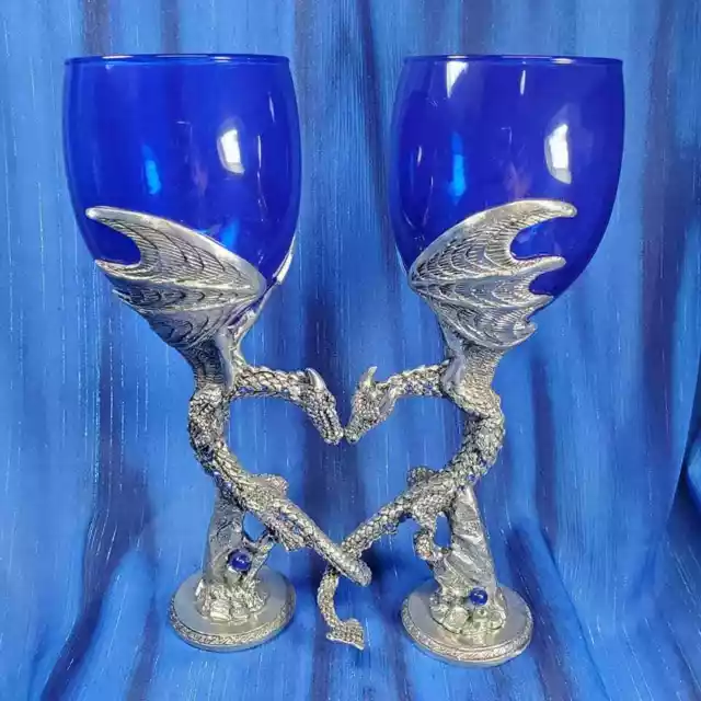 Dragon Heart Wings Wine Royal Blue Glasses *NEW* Wedding Toast Anniversary