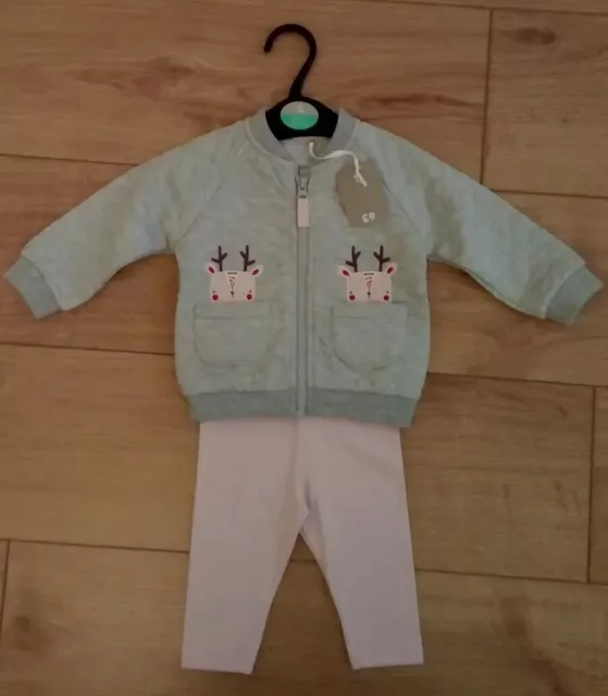 New TU Baby Girl Grey Glittery Jacket & Pink Leggings Set Age 3-6 Mths