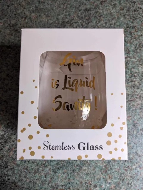 Stemless Gin Glass, Gold edition, funny gift, quote ‘gin is liquid sanity’. New