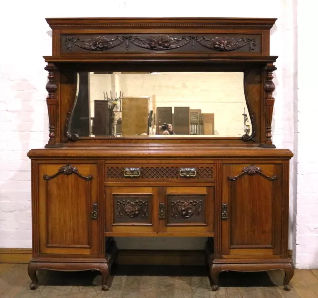 Stunning antique carved Walnut mirror back sideboard - side cabinet - dresser 2