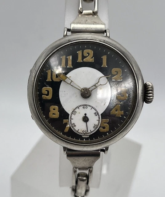 WW1 MENS STERLING silver trench watch ‘bullseye’ dial .925 silver