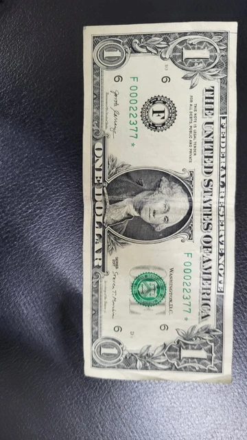 one dollar star note low/rare/fancy serial number F 00022377*.  2017