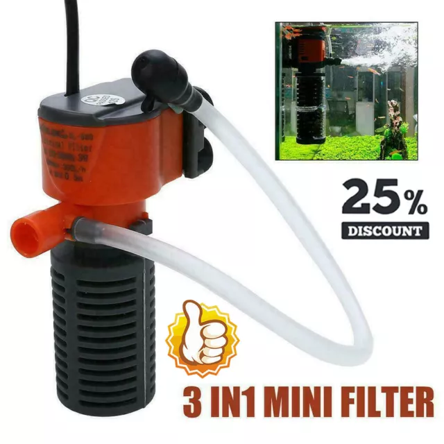 Aquarium Water Pump Filter Submersible Oxygen Internal Tank Flow Air Fish UK