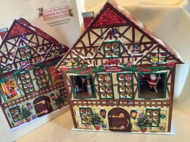 Old World Advent House Calendar Musical Animated Lighted Mr Christmas 19x16x3