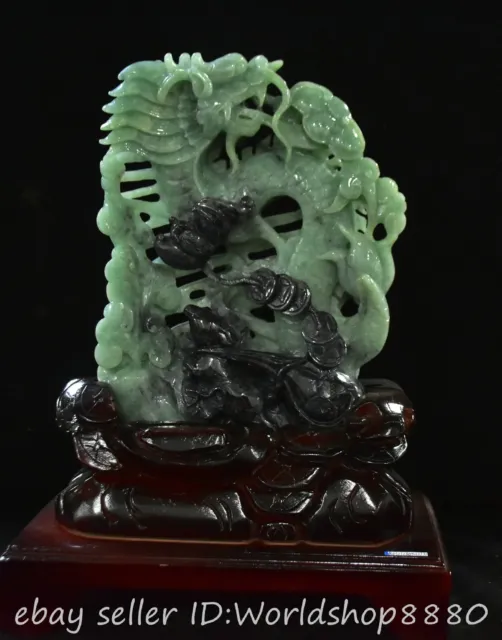 13.8" Chinese Emerald Jade Jadeite Carved Fengshui Dragon Mouse Wealth Statue