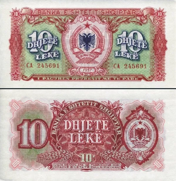 ALBANIA - 10 Lek 1957 FDS - UNC