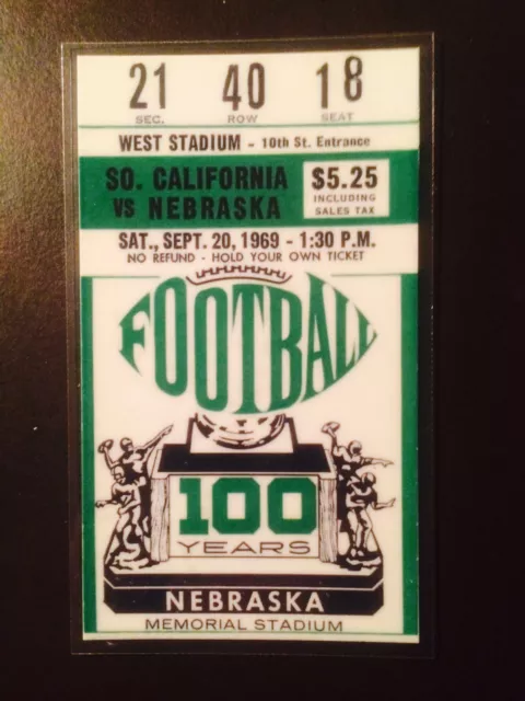 Nebraska Cornhuskers 1969 college football REPLICA ticket vs USC Trojans