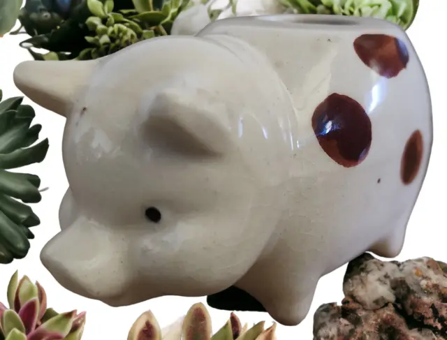 Vintage Japan Ceramic Spotted Pig Toothpick Holder Kitchen Kitch Bud Vase
