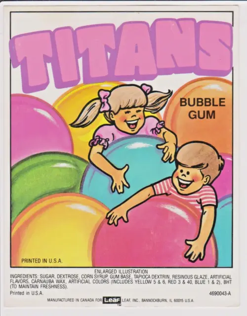 Leaf Titans Bubble Gum Vending Machine Card Advertising 1980s