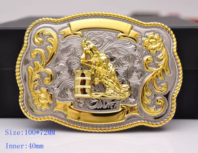 Texas Long Huge Ride Rodeo Cowboy Western Barrel Racing Gold Shine Belt Buckle