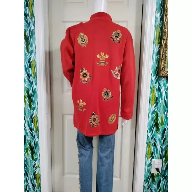 Vintage Adrienne Vittadini Womens Red Blazer Jacket Vintage Crest  Embroidered M 3