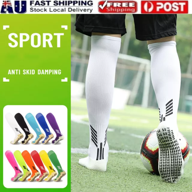 Mens Anti Slip Football Socks Absorbent Sports Grip Sock Athletic Long Socks AU