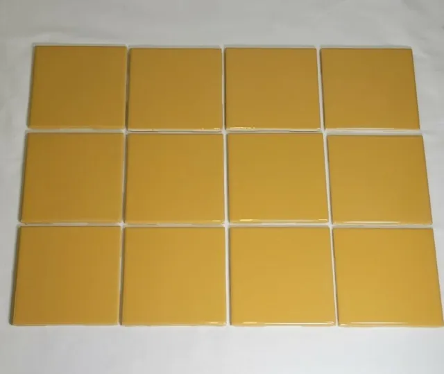 Vintage Yellow Ceramic Wall Tiles lot of 12 Glossy 4 1/4" New Old Stock MADE USA