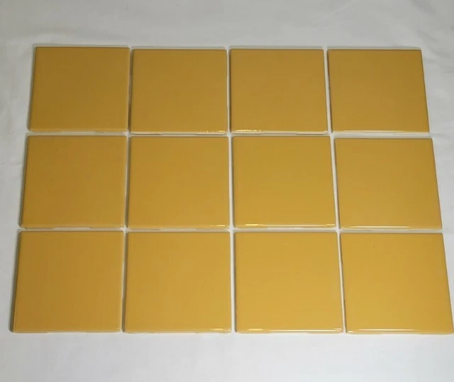 Vintage Yellow Ceramic Wall Tiles lot of 12 Glossy 4 1/4" New Old Stock MADE USA