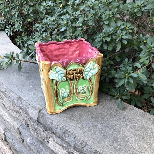Vintage Majolica Art Nouveau Style Cyclamen Planter Cachepot