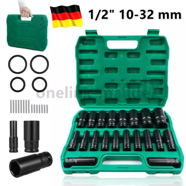 Schlagschrauber Nüsse 8-32 mm Kraft Steckschlüssel Nuss-Set 1/2 Zoll Mit Box