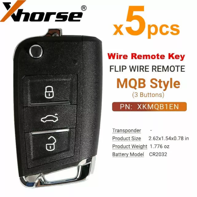 5× Xhorse Wire Remote Key for MQB  Style 3 Buttons XKMQB1EN for VVDI Key Tool