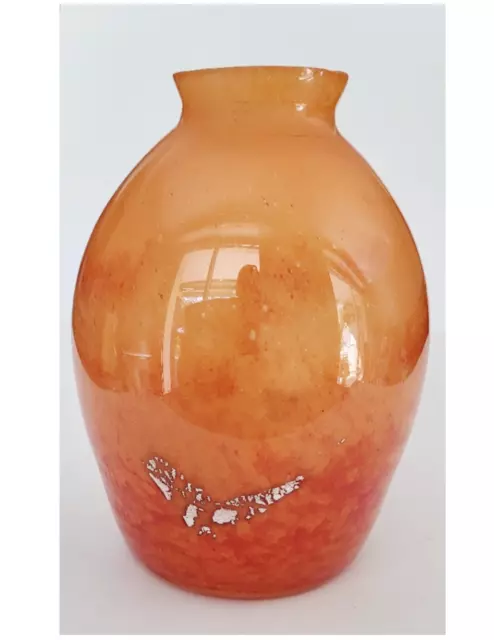 Vase Ovoide En Pate De Verre Orangé Incrustation D'argent Signé Delatte Nancy