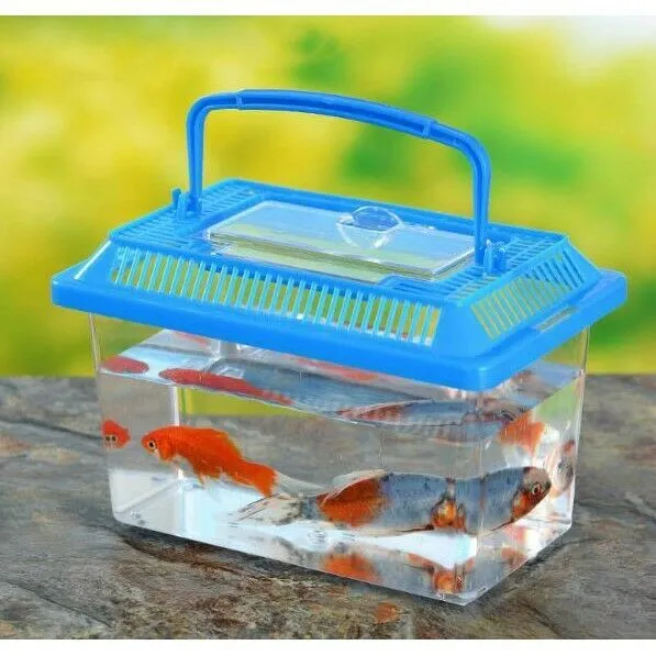 🔥Pet Box Portable Fish Tank Plastic Aquarium Bowl Container Small Carry Handle 3