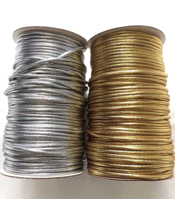 4 mm Metallic Gold & Silber Kordel 1,2,4 oder 8 Meter Weihnachtshandwerk Schmuck Lurex