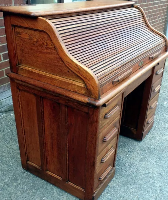 Vintage Solid Oak Roll Top Desk