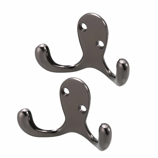 Household Bedroom Metal Wall Hook Towel Clothes Hanging Hanger Black 2pcs