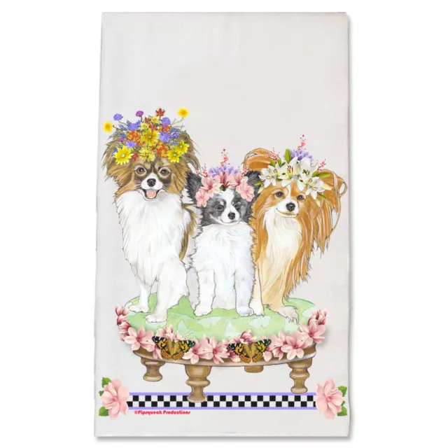 Papillon Dog Floral Kitchen Dish Towel Pet Gift