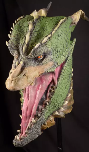 Illusive Concepts Green DRAGON Latex Halloween Mask (some Horn damage)