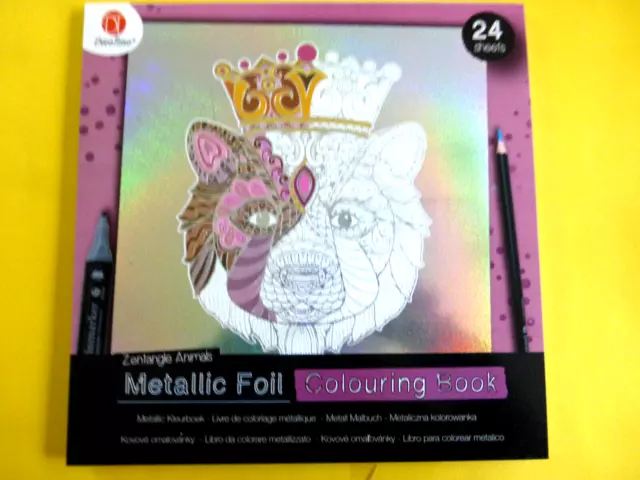 Malbuch / Malblock Metallic Foil Tiere  für Erwachsene 24 Vorlagen  ca:25x25cm
