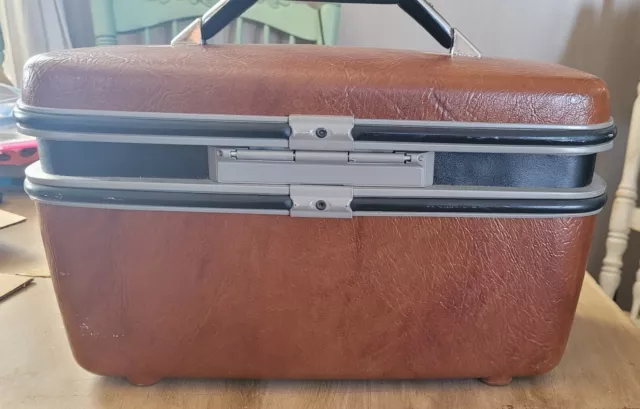 Vintage Samsonite SILHOUETTE Brown Travel Train Case Makeup Cosmetic Luggage 2