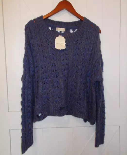 NWT Altar'd State Cropped Distressed Knit Sweater Women's Size S Cobalt