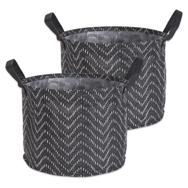 DII Round Paper Medium Tribal Chevron Laundry Bin in Black/White (Set of 2)