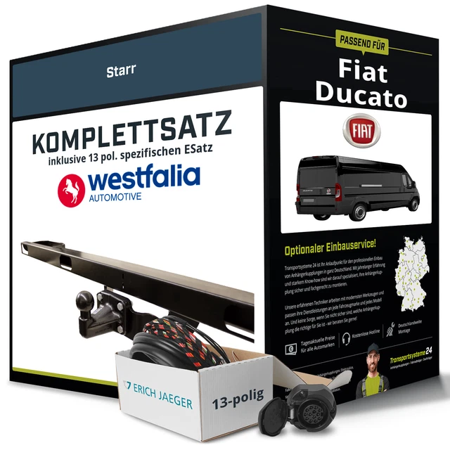 Anhängerkupplung WESTFALIA starr für FIAT Ducato +E-Satz ABE EC 94/20